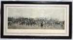 Gravura em chapa de metal - " Lawn meet at aske" - Obra emoldurada. Apresenta manchas de fungos. Med.: 43 x 110 cm. Med. Total: 64 x 120 cm.