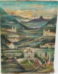 SEM ASSINATURA - "Igrejas" - OST.  Obra sem chassi e marcas do tempo como furos e falhas na pigmentação. 60 x 46 cm.