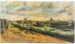 ASSINATURA ILEGÍVEL - Quai de l'Hôtel de Ville, com Pont Neuf, o Sena e Montmartre ao fundo. Óleo sobre tela 70cm x 40cm.Assinado. Ilegível.