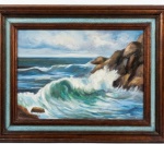 Dulce Battaglia, Mar revolto nas pedras, óleo sobre tela, 1992.46x33. Moldura 62x49