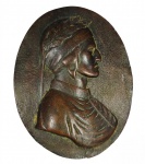 Placa de parede em bronze com busto em relevo do poeta DANTE ALIGHIERE. 12 x 9 cm.