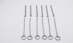 2 conjuntos de espetos com 6 unidades cada terminados com argolas em metal espessurado a prata com marcas distintas. A saber: SEAM - 12G e AEC. Med.: 21cm.