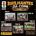 2026 - BRILHANTES - FWC9 a FWC13 - MUSEU DA FIFA - 05 Figurinhas Originais PANINI RETIRADAS DOS PACOTES em ordem para colar nas páginas 106 e 107 do ÁLBUM da COPA DO MUNDO FIFA 2026 - Imagem ilustrativa de uma das peças do acervo, o cliente vai receber a Seleção descrita neste anúncio original PANINI