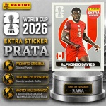 2026 - EXTRA LEGEND PRATA - ALPHONSO DAVIES (Canadá) - Figurinha Original PANINI do Álbum da COPA DO MUNDO FIFA 2026 - Raridade - Rara - Imagem REAL da peça em leilão