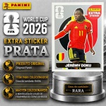 2026 - EXTRA LEGEND PRATA - JEREMY DOKU (Bélgica) - Figurinha Original PANINI do Álbum da COPA DO MUNDO FIFA 2026 - Raridade - Rara - Imagem REAL da peça em leilão