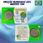 Blister com a moeda de 1 Real Mascote Tom - Flor de Cunho - V-622 - 1 Real Olimpiadas Rio 2016. Coleção Olimpiadas