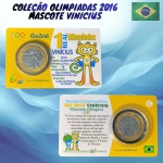 Blister com a moeda de 1 Real Mascote Vinícius - Flor de Cunho - V-621 - 1 Real Olimpiadas Rio 2016.0Coleção Olimpiadas