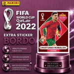 2022 - CRISTIANO RONALDO BORDÔ/BASE - EXTRA LEGEND (Portugal) - Figurinha Original PANINI do Álbum da COPA DO MUNDO FIFA 2022 - Raridade - Regular- Imagem ilustrativa de uma das peças do acervo, o cliente vai receber a figurinha descrita neste anúncio