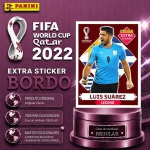 2022 - LUIS SUAREZ BORDÔ/BASE - EXTRA LEGEND (Uruguai) - Figurinha Original PANINI do Álbum da COPA DO MUNDO FIFA 2022 - Raridade - Regular - Imagem ilustrativa de uma das peças do acervo, o cliente vai receber a figurinha descrita neste anúncio