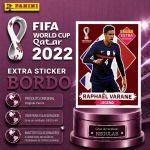 2022 - RAPHAEL VARANE BORDÔ/BASE - EXTRA LEGEND (França) - Figurinha Original PANINI do Álbum da COPA DO MUNDO FIFA 2022 - Raridade - Regular - Imagem ilustrativa de uma das peças do acervo, o cliente vai receber a figurinha descrita neste anúncio