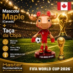 2026 - MASCOTE DA COPA - MAPLE (Canadá) com BASE + Taça da Copa - Mascote Oficial - 12cm / 90g - FIFA WORLD CUP 2026 - Avulso (sem caixa)