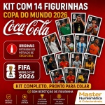 2026 - KIT COCA COLA COMPLETO - CC1 a CC14 - 14 Figurinhas Originais PANINI RETIRADAS DOS RÓTULOS COCA COLA em ordem para colar nas Contra Capas do final do ÁLBUM da COPA DO MUNDO FIFA 2026 - Imagem ilustrativa de uma das peças do acervo, o cliente vai receber a Seleção descrita neste anúncio original PANINI