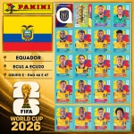 2026 - SELEÇÃO DO EQUADOR Completa - ECU1 A ECU20 - Grupo E - 20 Figurinhas Originais PANINI RETIRADAS DOS PACOTES em ordem para colar nas páginas 46 e 47 do ÁLBUM da COPA DO MUNDO FIFA 2026 - Imagem ilustrativa de uma das peças do acervo, o cliente vai receber a Seleção descrita neste anúncio original PANINI