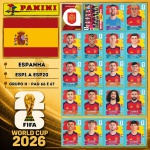 2026 - SELEÇÃO DA ESPANHA Completa - ESP1 A ESP20 - Grupo H - 20 Figurinhas Originais PANINI RETIRADAS DOS PACOTES em ordem para colar nas páginas 66 e 67 do ÁLBUM da COPA DO MUNDO FIFA 2026 - Imagem ilustrativa de uma das peças do acervo, o cliente vai receber a Seleção descrita neste anúncio original PANINI