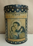 COLECIONISMO - Antiga lata ede torrefação e moagem de café São José, formato cilindrico Alt. 17,5cm diam. 12,5cm