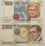 Numismática, ITALIA. Duas Cédulas 1000 Lire e 2000 Lire 1990 Flor de Estampa
