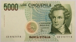 Numismática, ITALIA. Uma Cédula 5000 Lire 1985 Flor de Estampa
