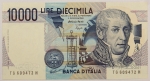 Numismática, ITALIA. Uma Cédula 10000 Lire 1984 Flor de Estampa