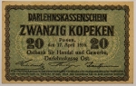 Numismática, GERMANY. Uma Cédula 20 Kopeken 1916
