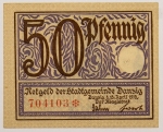 Numismática, DANZIG. Uma Cédula 50 Pfennig 1919 Flor de Estampa