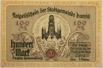 Numismática, DANZIG. Uma Cédula 100 Mark 1922