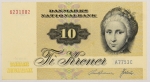 Numismática, DANMARK. Uma Cédula 10 Kroner 1972