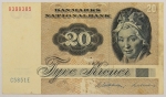 Numismática, DANMARK. Uma Cédula 20 Kroner 1972