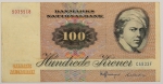 Numismática, DANMARK. Uma Cédula 100 Kroner 1972