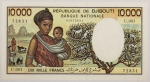 Numismática, DJIBOUTI. Uma Cédula 10000 Francs Flor de Estampa