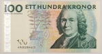 Numismática, SVERIGE. Uma Cédula 100 Kronor Flor de Estampa