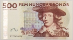 Numismática, SVERIGE. Uma Cédula 500 Kronor Flor de Estampa
