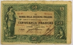 Numismática, SWITZERLAND. Uma Cédula 50 Franchi 1900