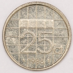 Numismática, NEDERLAND. Uma Moeda de 25 Cents 1986