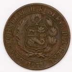 Numismática, PERU. Uma Moeda de 10 Centavos 1971