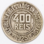 Numismática, BRASIL. Uma Moeda de 400 Réis 1925
