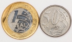 Numismática, BRASIL. Duas Moedas 50 Centavos 2002 e 1 Real 2023