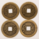Numismática, China. Lote com 4 moedas chinesas feng-shui. Talismã da fortuna, sorte e prosperidade.