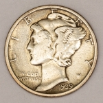 Numismática, EUA. One Dime Dollar Mercury. Ano 1939. Prata 900. Original. Escassa.