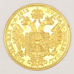 Numismática. Áustria. Moeda de ouro 1 Ducado Austríaco ano 1915. Peso em ouro puro 3,44 gramas, encapsulada. Flor de cunho. Original.