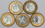 Numismática, Brasil. Lote com 5 moedas de 1 real Olimpíadas 2016, sem repetição.