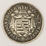 Numismática, Alemanha. Estados Alemães – Saxônia. moeda de 1/6 Thaler ano 1856F. Prata 5,34g, 23mm. Rei Johann G. G. Koenig Von Sanchsen. Centenária, Encapsulada. Raríssima neste estado de conservação. Para colecionadores. KMH260.