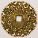 Numismática, China. Lote com 10 moedas chinesas Feng Shui. Talismã da Sorte, riqueza, dinheiro e fortuna. Bronze, 44mm.