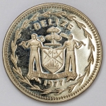 Numismática, Belize. Moeda de 1 Dollar 1977. Prata .925 19,60gr 35mm. Arara, encapsulada. Rara, proof para colecionadores.