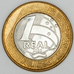 Numismática, Brasil. Moeda de 1 Real 2023 com reverso inclinado à direita V-559 Oportunidade FC