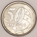 Numismática, Brasil. Moeda de 50 Centavos 2021 Reverso Inclinado à direita. V-539, oportunidade