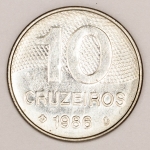 Numismática, Brasil. Moeda de 10 Cruzeiros 1986. Data mais rara da série, tiragem 39.109.000, série Mapa do Brasil FC. V-361