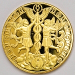 Numismática. Moeda comemorativa do Zodíaco (Signo de Gêmeos). Folheada a Ouro 24k, 40mm.