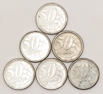 Numismática, Brasil. Lote com seis moedas de 50 Centavos 2019, sendo três com a letra A, cunhadas na Holanda. Oportunidade