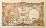 Numismática, Bélgica. Cédula de 20 Francos 1948 P-116