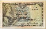 Numismática, Portugal. Cédula de 50 Centavos 1918 P-112b
